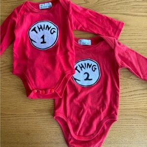 Red Dr. Seuss Thing 1 and Thing 2 Baby Bodysuit Set, 6 Months